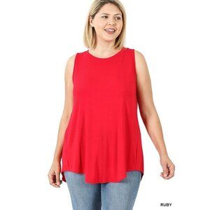 Zenana Plus Size Luxe‎ Rayon Sleeveless Hi-Low Hem Tank Top Ruby Red Size 1X
